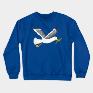 Seagull with a little fish - Cute coastal bird by Cecca Designs Crewneck Sweatshirt